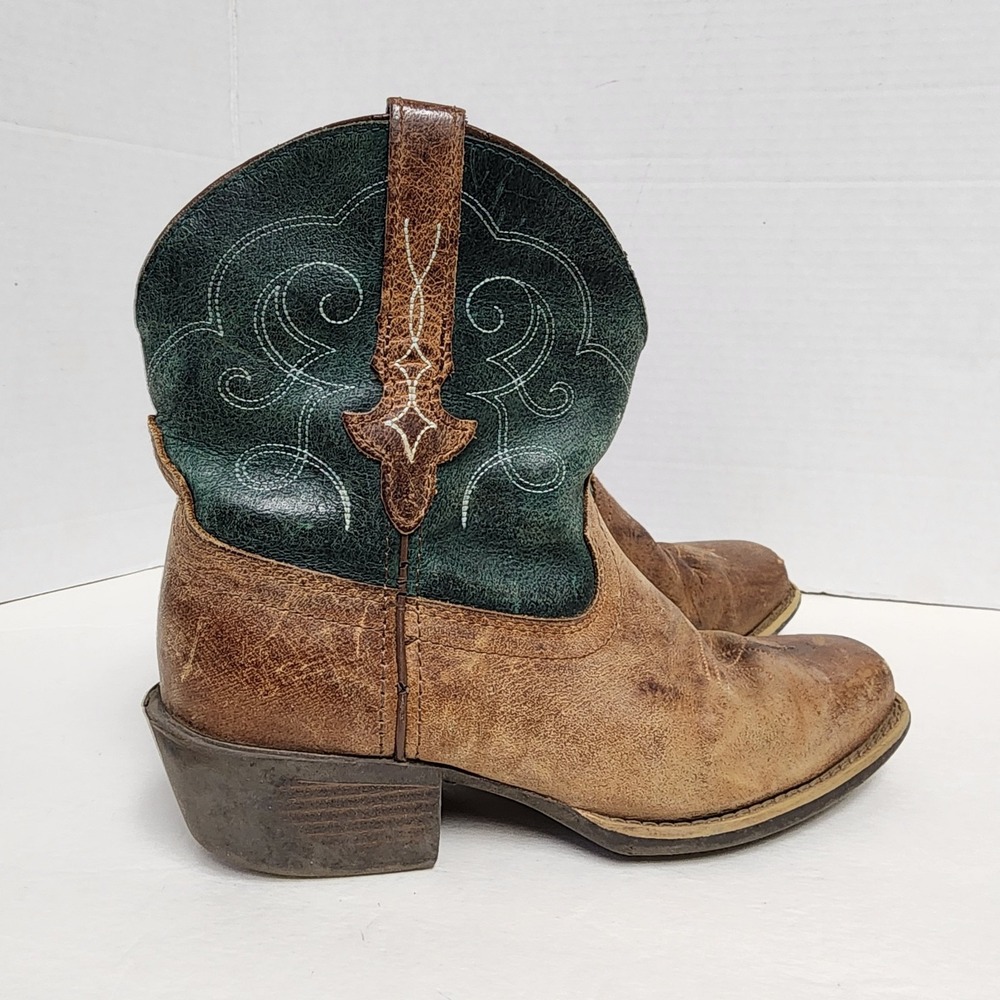 Justin Gypsy Chellie Tan Green Leather Boot Booties Women's Size US 7.5B Western - Picture 2 of 16